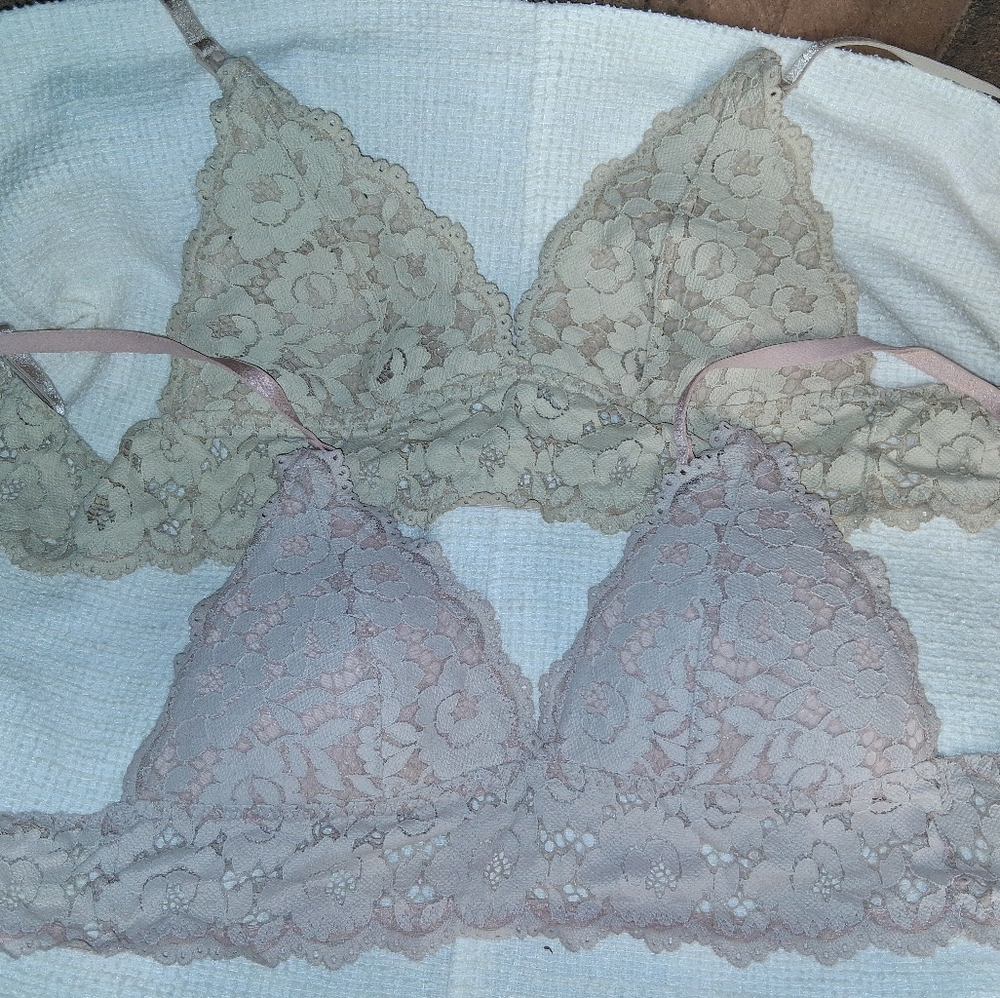 Momanda Lot Of 2 Lace Nursing Bralettes Bras Size 36A Pink Beige